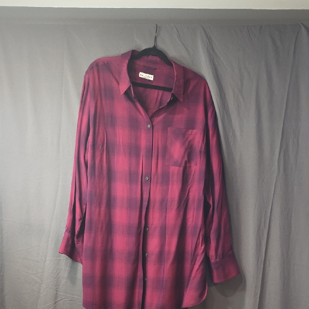 Ava & Viv Burgundy Plaid Button-Down Shirt